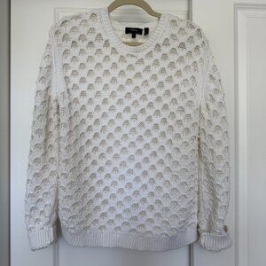 White THEORY sweater Size Large Beautiful Unique Stitch